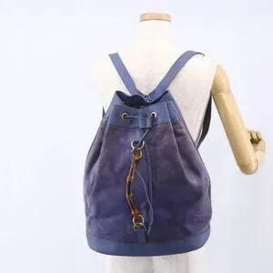 Gucci | Bags | Gucci Bamboo Backpack Suede Leather Blue Gold  display picture 1